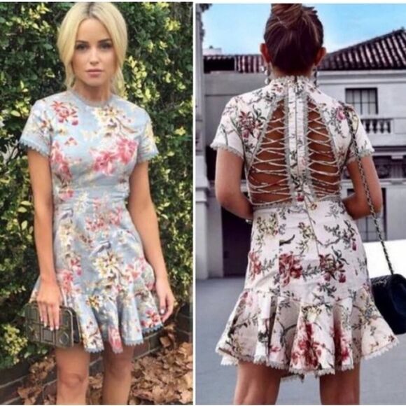 Zimmermann Floral Lace-UpโBack Mini Dress, Size 6 US - Picture 3 of 16